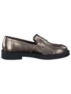 Leder-Slipper in Braun/ Gold