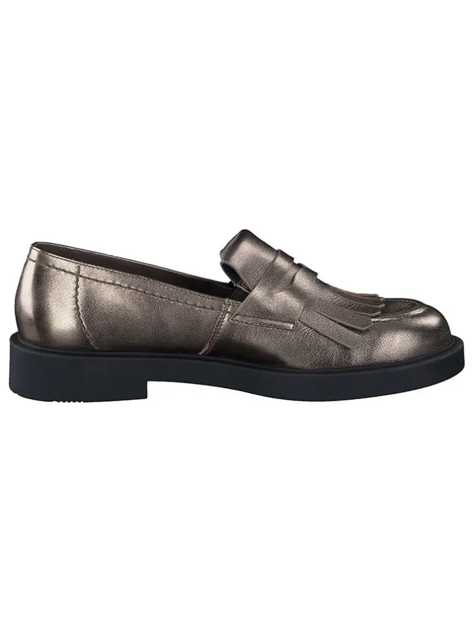 Leder-Slipper in Braun/ Gold