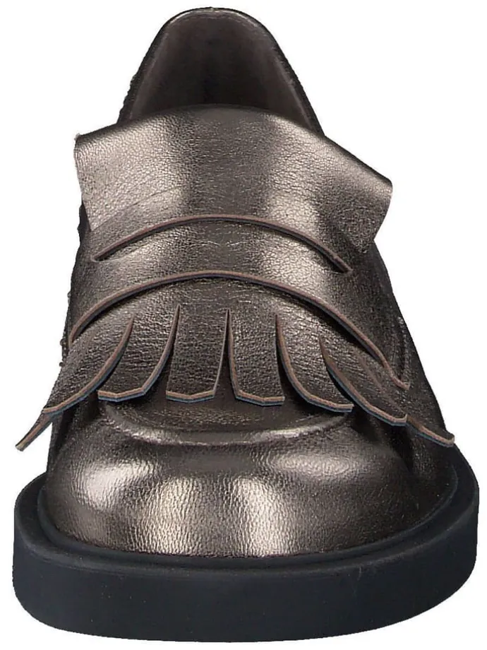 Leder-Slipper in Braun/ Gold