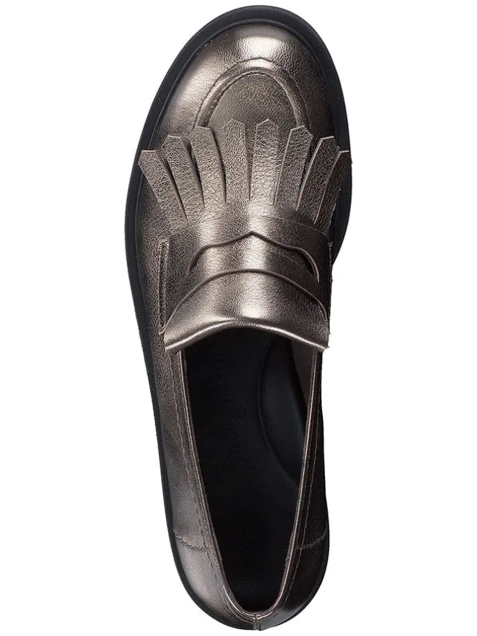 Leder-Slipper in Braun/ Gold