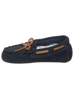 Leder-Slipper "Crackling Flo" in Dunkelblau