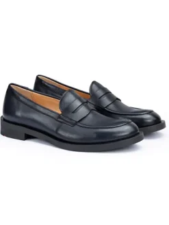 Leder-Slipper in Dunkelblau