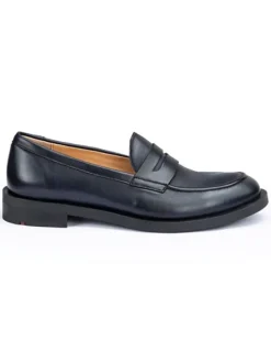 Leder-Slipper in Dunkelblau