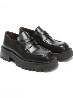 Leder-Slipper in Schwarz