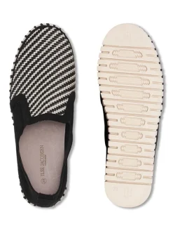 Leder-Slipper in Schwarz/ Creme