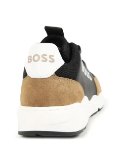 Leder-Slipper in Schwarz/ Hellbraun