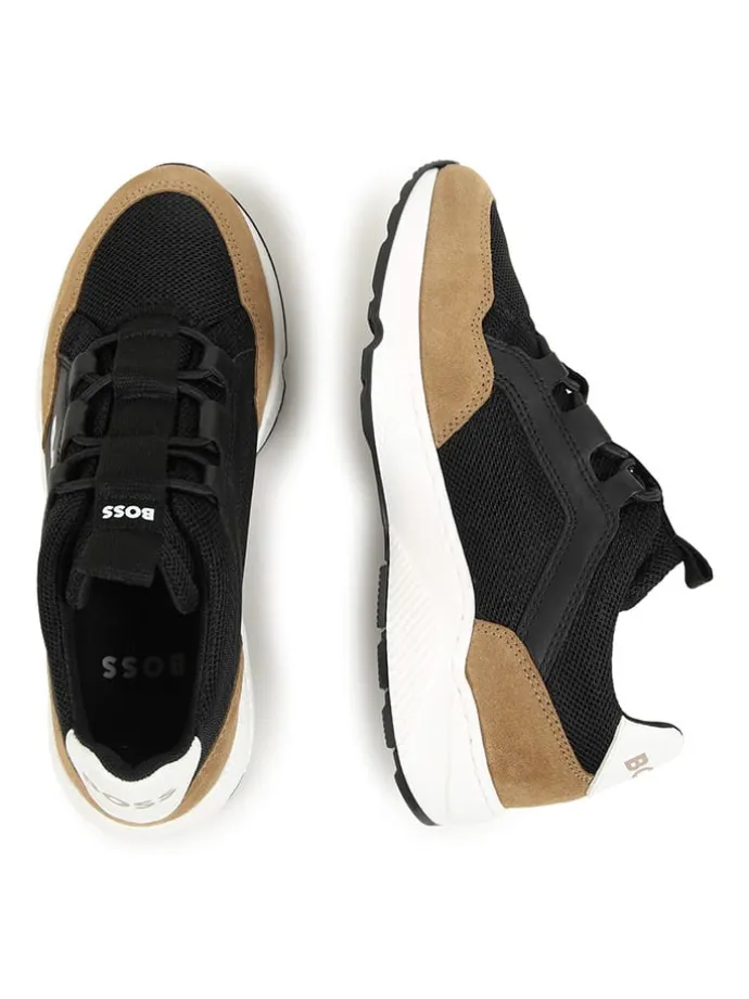 Leder-Slipper in Schwarz/ Hellbraun