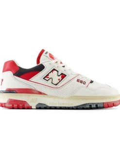 Leder-Sneakers "550" in Creme/ Rot