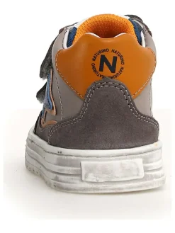 Leder-Sneakers in Anthrazit/ Orange