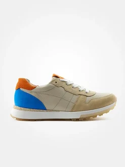 Leder-Sneakers in Beige/ Blau