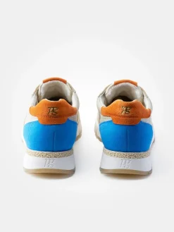 Leder-Sneakers in Beige/ Blau