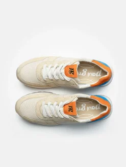 Leder-Sneakers in Beige/ Blau