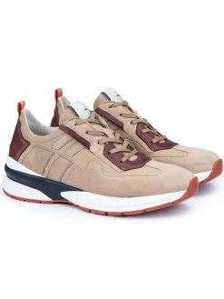 Leder-Sneakers in Beige/ Bordeaux