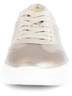 Leder-Sneakers in Beige/ Gelb