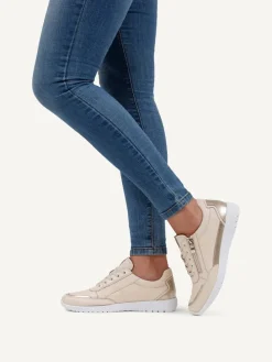 Leder-Sneakers in Beige/ Gold