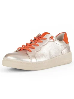 Leder-Sneakers in Beige/ Orange