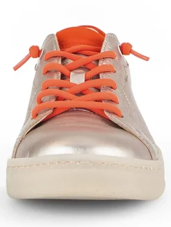 Leder-Sneakers in Beige/ Orange