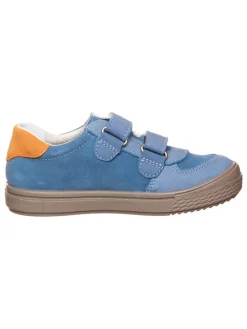 Leder-Sneakers in Blau/ Orange