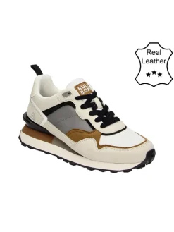 Leder-Sneakers in Creme/ Grau