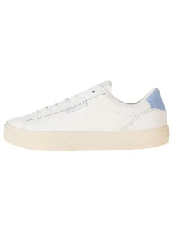 Leder-Sneakers in Creme/ Hellblau