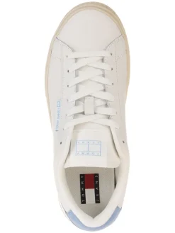Leder-Sneakers in Creme/ Hellblau