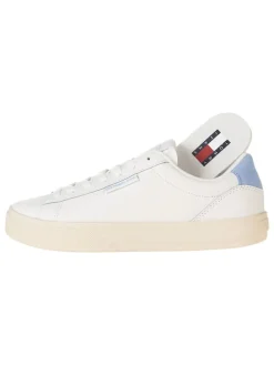 Leder-Sneakers in Creme/ Hellblau