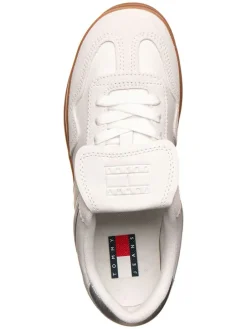 Leder-Sneakers in Creme/ Silber