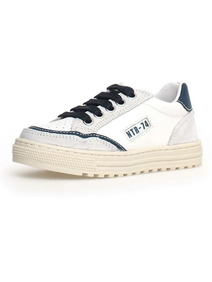 Leder-Sneakers in Dunkelblau/ Weiß