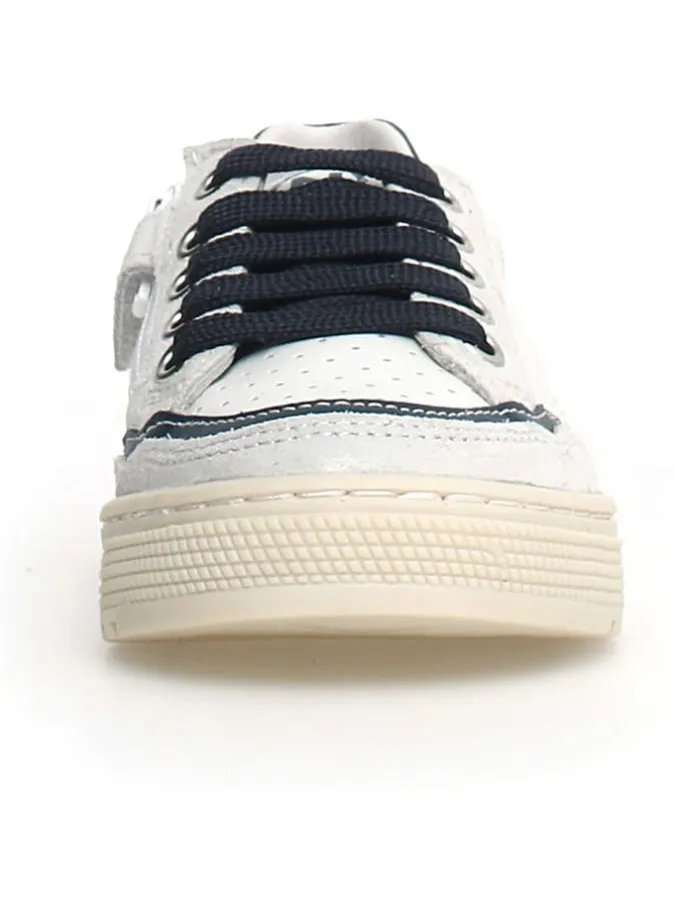 Leder-Sneakers in Dunkelblau/ Weiß