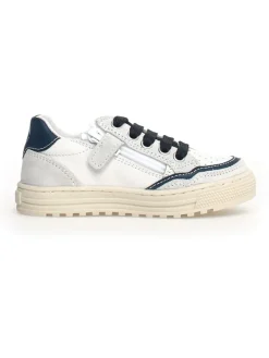 Leder-Sneakers in Dunkelblau/ Weiß