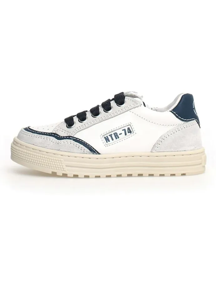 Leder-Sneakers in Dunkelblau/ Weiß