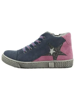 Leder-Sneakers in Dunkelblau/ Pink