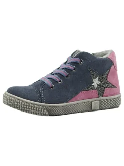 Leder-Sneakers in Dunkelblau/ Pink