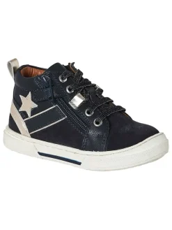 Leder-Sneakers in Dunkelblau/ Schwarz/ Silber