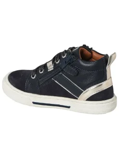Leder-Sneakers in Dunkelblau/ Schwarz/ Silber