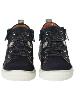 Leder-Sneakers in Dunkelblau/ Schwarz/ Silber