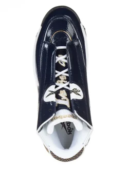 Leder-Sneakers in Dunkelblau/ Khaki/ Weiß