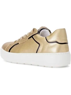 Leder-Sneakers in Gold/ Schwarz
