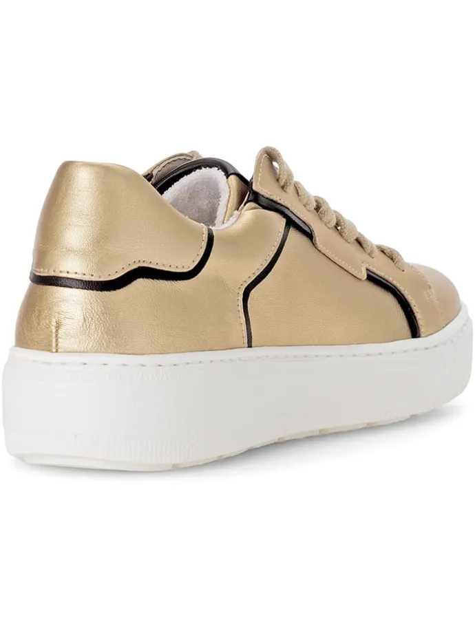 Leder-Sneakers in Gold/ Schwarz