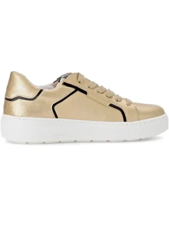 Leder-Sneakers in Gold/ Schwarz