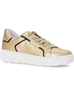 Leder-Sneakers in Gold/ Schwarz