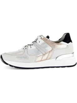 Leder-Sneakers in Grau/ Beige/ Silber