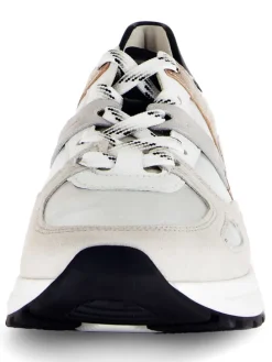 Leder-Sneakers in Grau/ Beige/ Silber