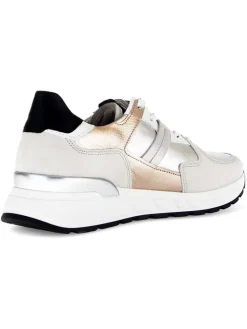 Leder-Sneakers in Grau/ Beige/ Silber