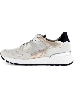 Leder-Sneakers in Grau/ Beige/ Silber