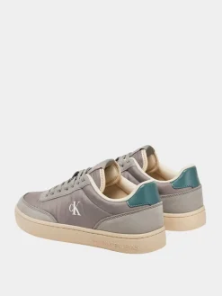 Leder-Sneakers in Grau/ Beige