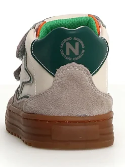 Leder-Sneakers in Grau/ Beige/ Grün