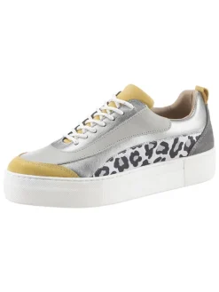 Leder-Sneakers in Grau/ Bunt