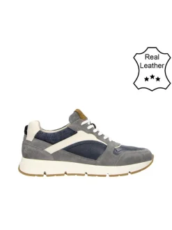 Leder-Sneakers in Grau/ Dunkelblau