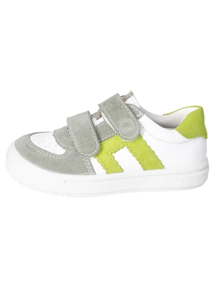 Leder-Sneakers in Grau/ Gelb